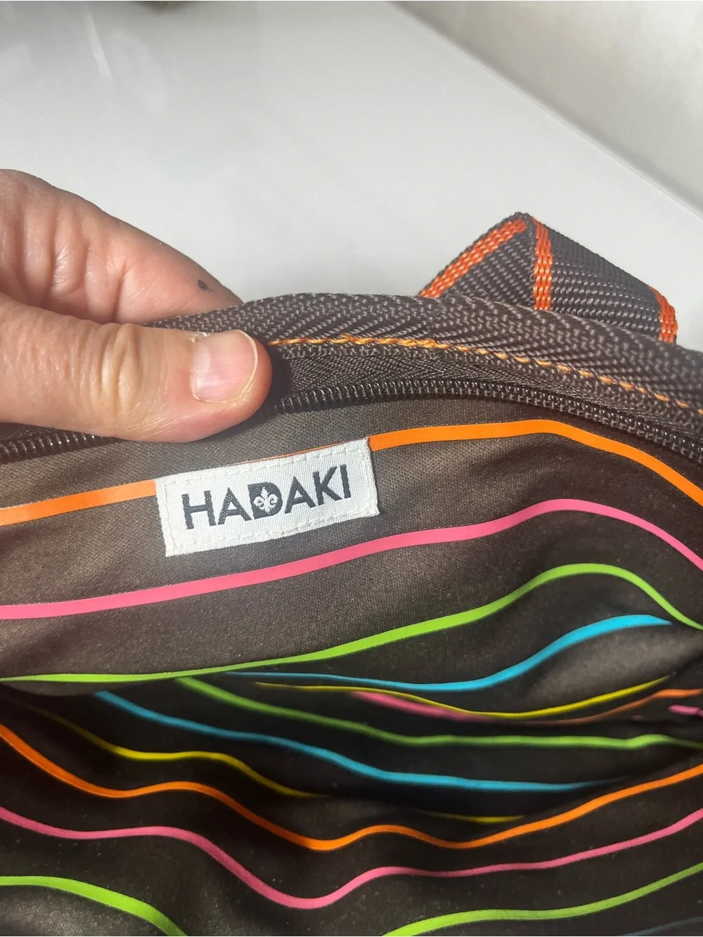 Hadaki Neoprene Laptop Sleeve Case Brown Orange Polka Dot Dual Handle Tech Bag